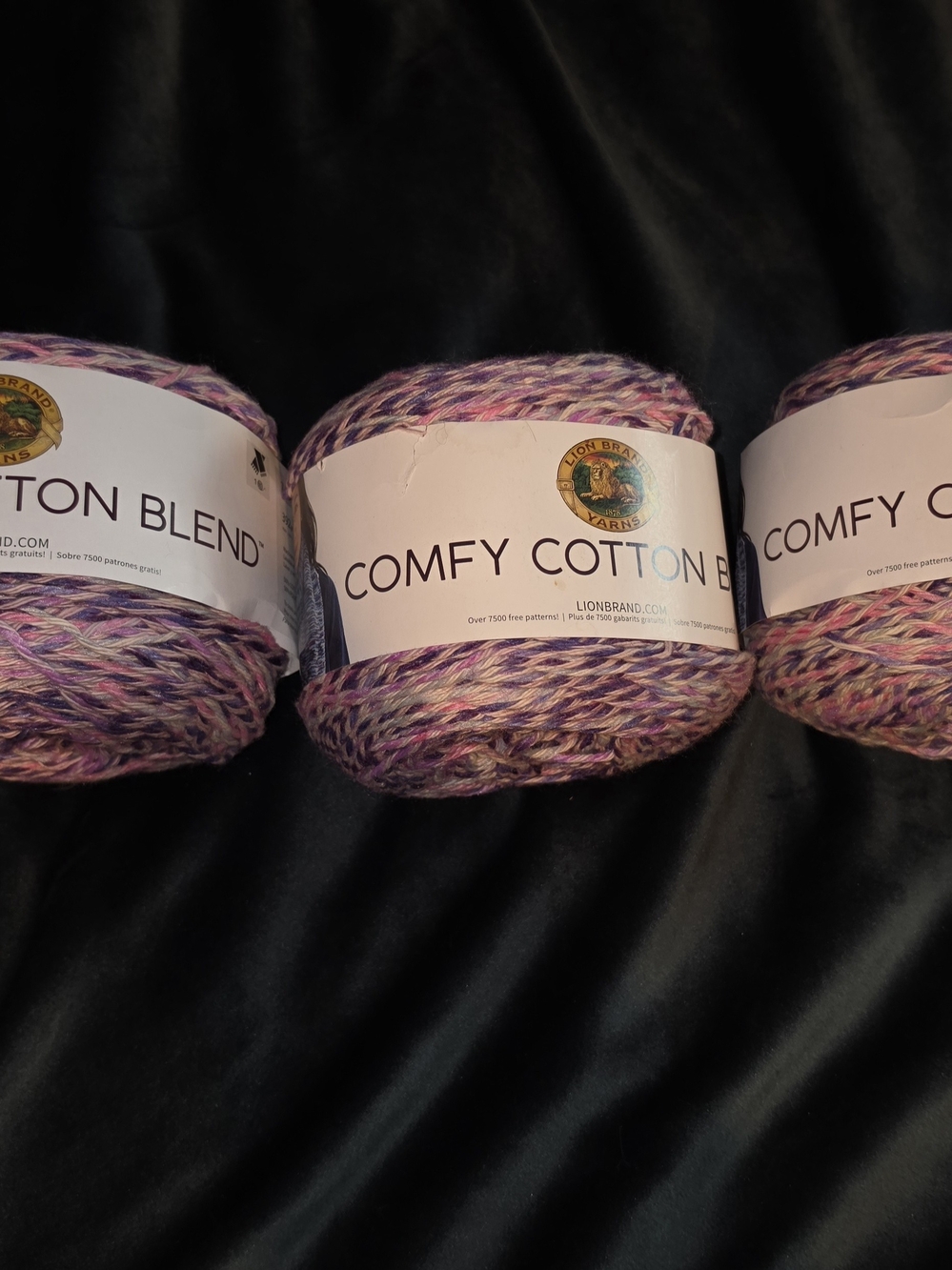 Lion Brand Comfy Cotton Blend Yarn Soothing Lavender – Lot of 3 – 1,176 Yards